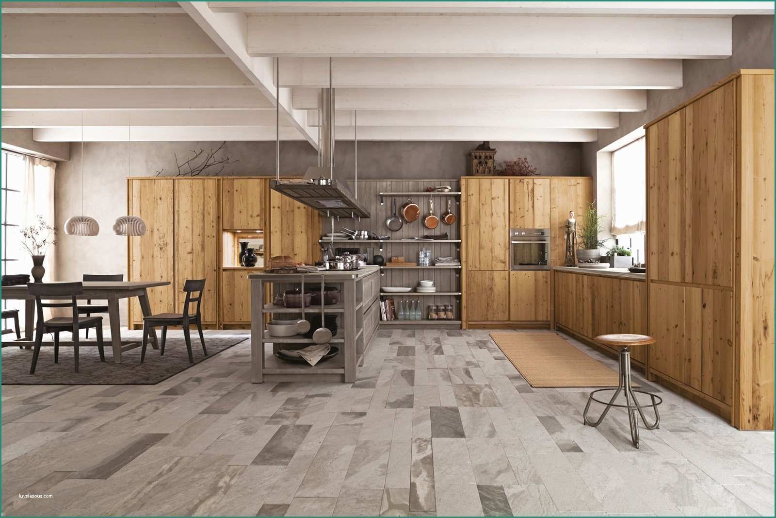 Arredamento Rustico E Moderno Insieme E Cucine A Vista Per Il Loft Nel soggiorno Open Space