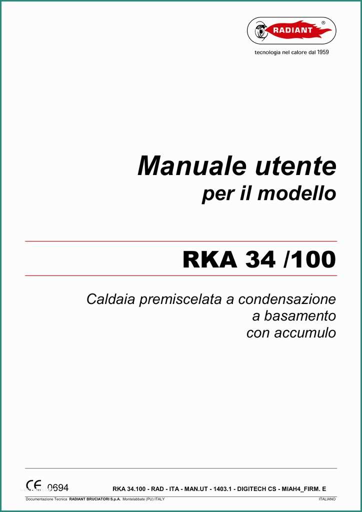 Caldaia Radiant In Blocco E Manuale Utente Rka 34 100