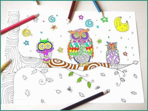 Case Da Disegnare Per Bambini E Gufi Pagina Da Colorare Per Bambini E Adulti Albero Ramo Bosco