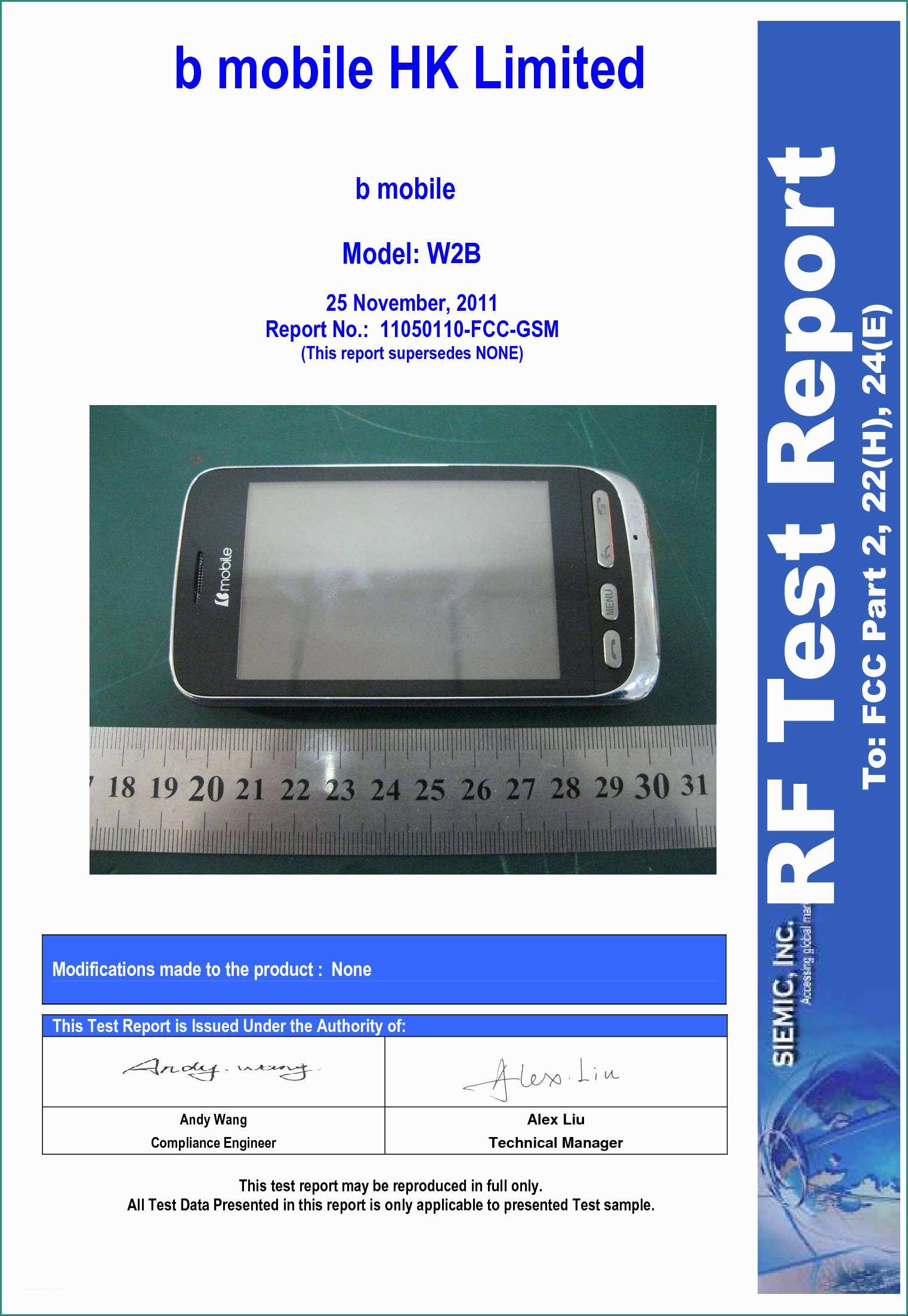 Di Fina Case Mobili E Ax340 B Mobile Test Report Part 22&24 B Mobile Hk Limited