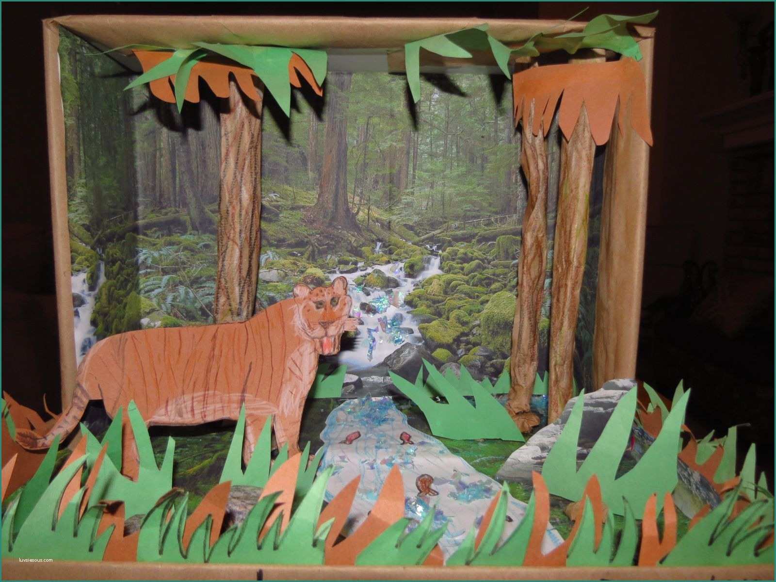 Ecosistema In Bottiglia E Tiger Diorama Made with Construction Paper Cellophane Glitter and
