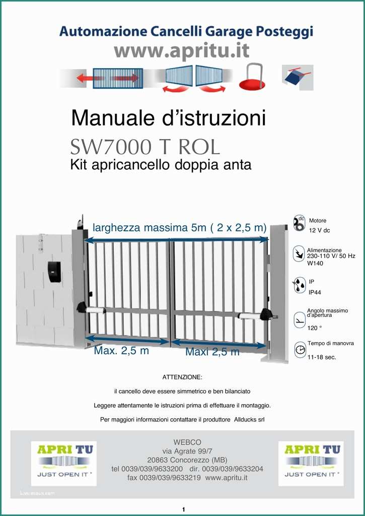 Fotocellule Cancello Elettrico E Sw7000 T Rol Manuale D istruzioni