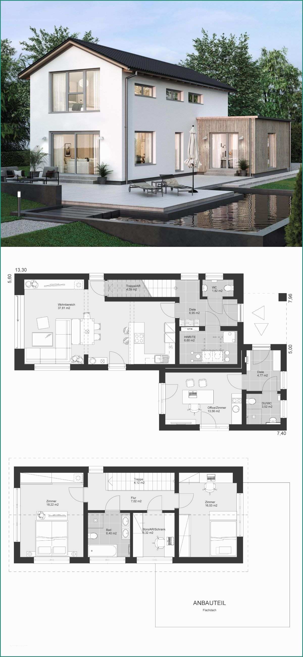 Idee Case Moderne E Einfamilienhaus Modern Grundriss Schmal Mit Büro Anbau & Satteldach