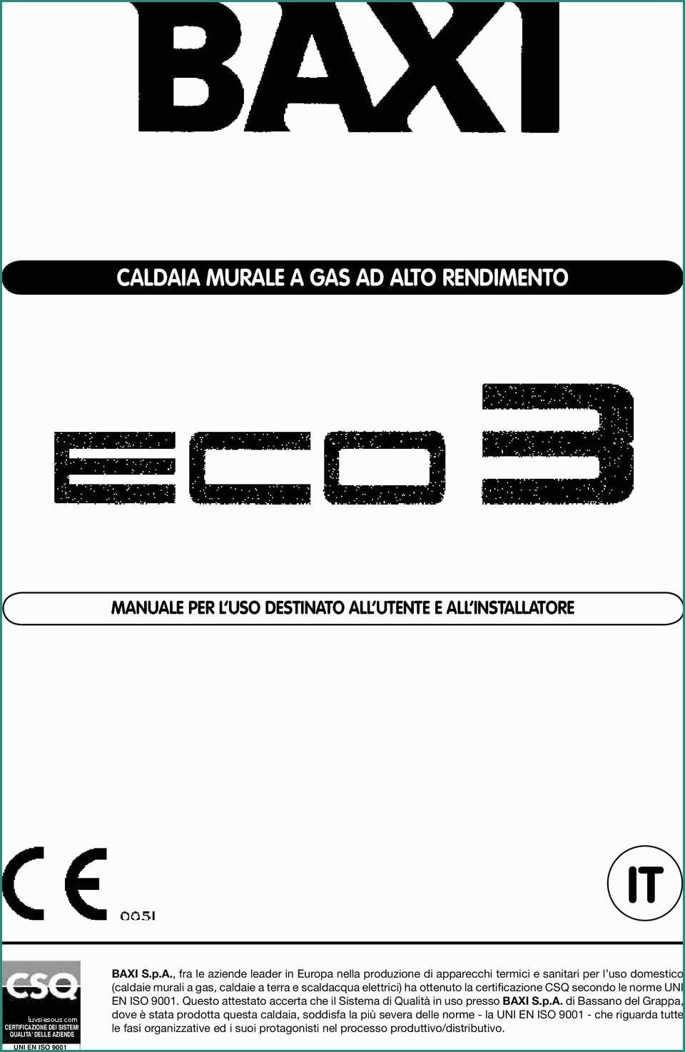 Istruzioni Caldaia Baxi Luna E Manuale Manutenzione Codici Errore Baxi Eco Pdf