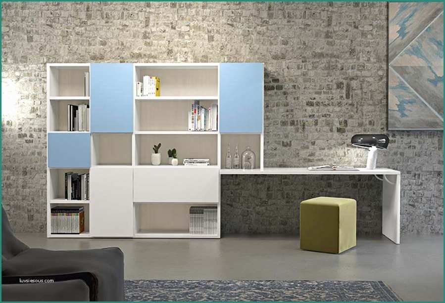 Libreria Parete attrezzata E Home Office In soggiorno Con Wall System 5 Clever It
