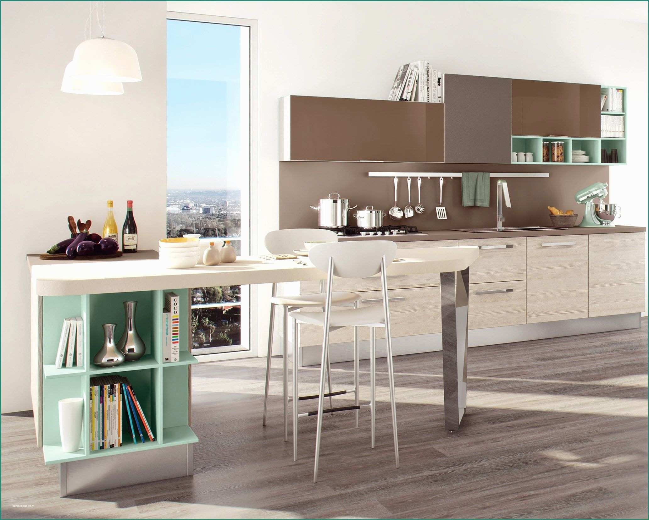 Lube Store Milano E Lacquered Fitted Kitchen with Peninsula Swing Collection by Lube