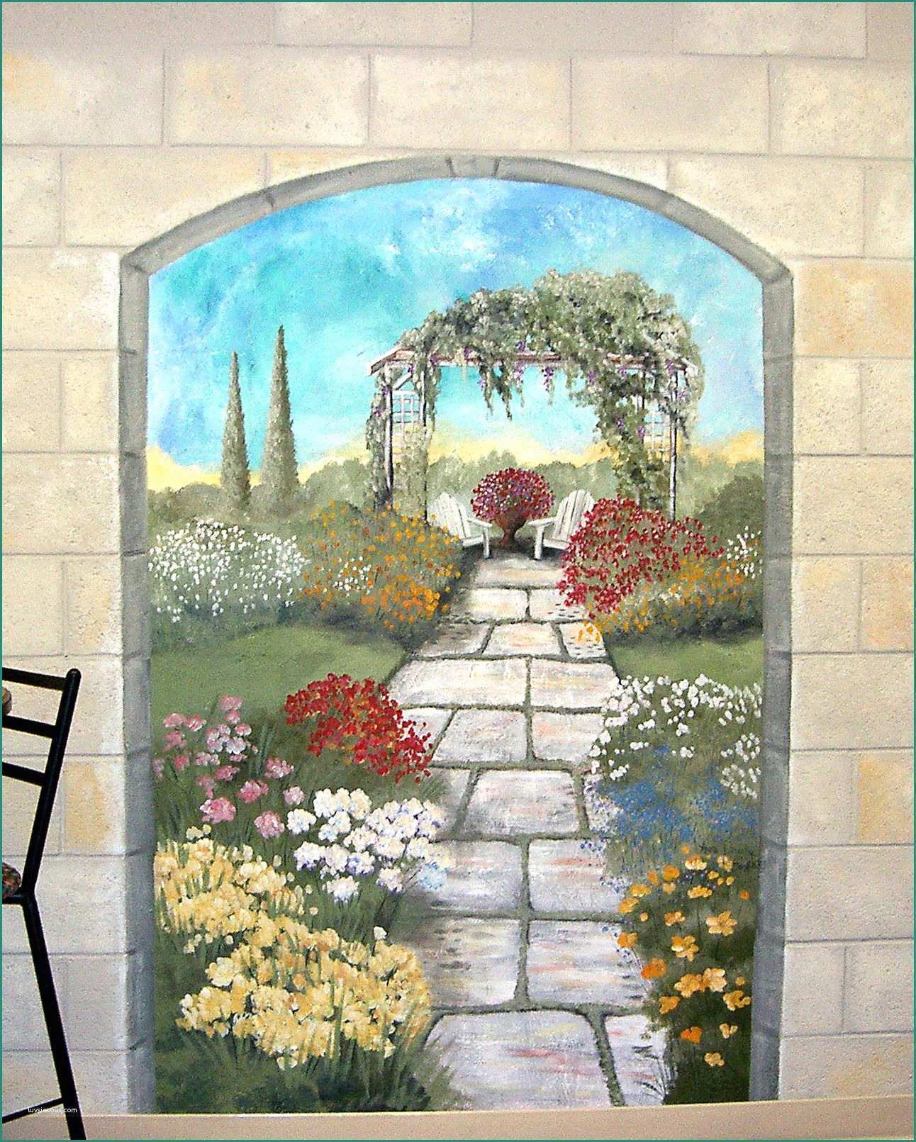 Murales D Per Interni E Garden Mural On A Cement Block Wall Colorful Flower Garden Mural