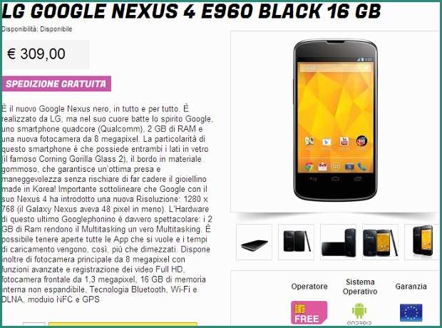 Nexus X Gli Stockisti E Nexus 4 A 309 € Presso Gli Stockisti