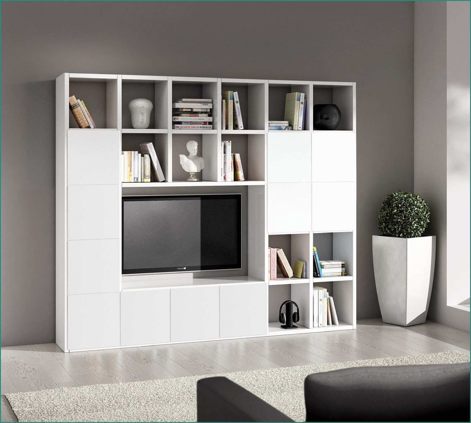 Parete attrezzata Legno E Mobile Tv Con Libreria – Idea Immagine Home