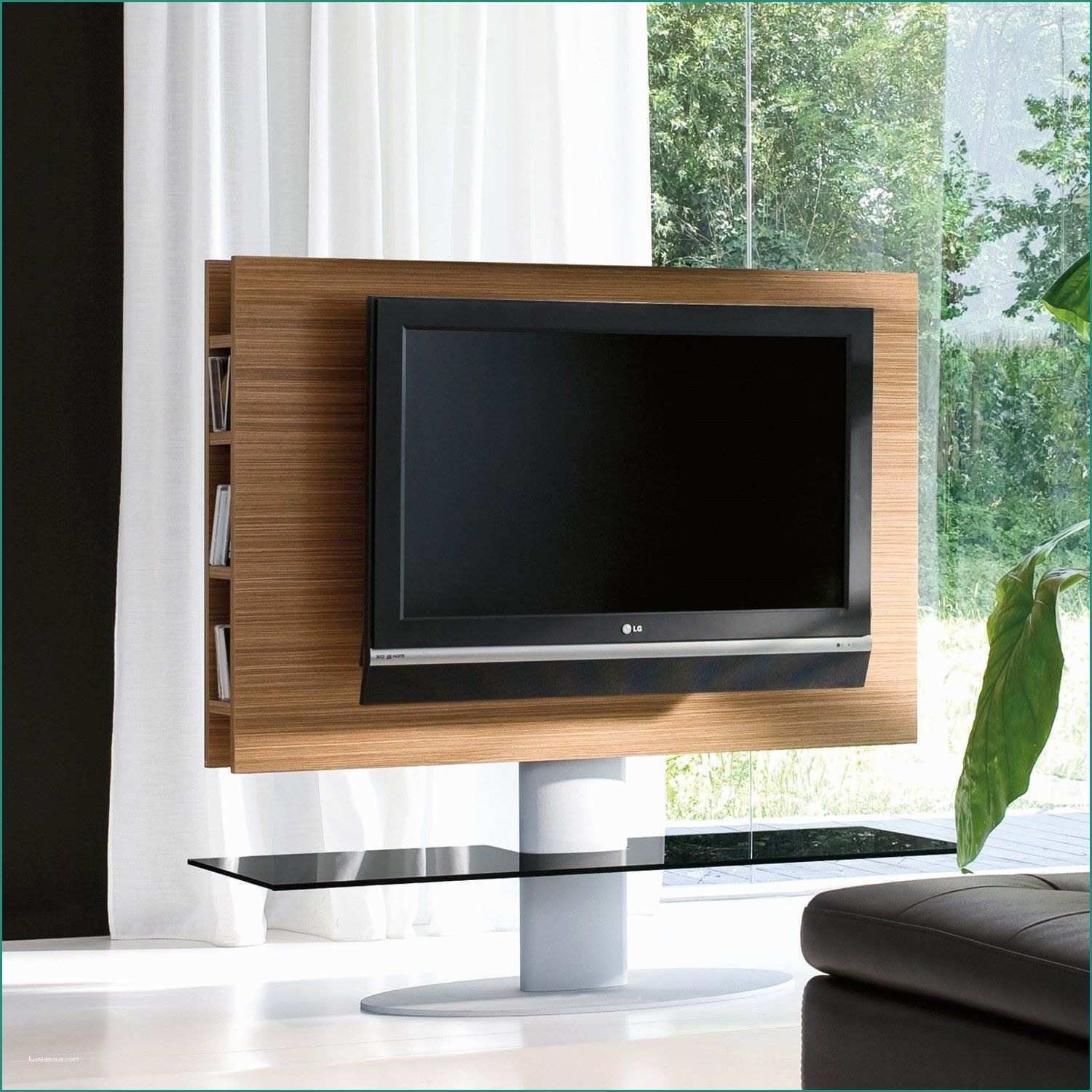 Porta Tv Moderni E Cortes Schwenkbarer Tv Ständer Mit Paneel Aus Gefärbtem Canaletto