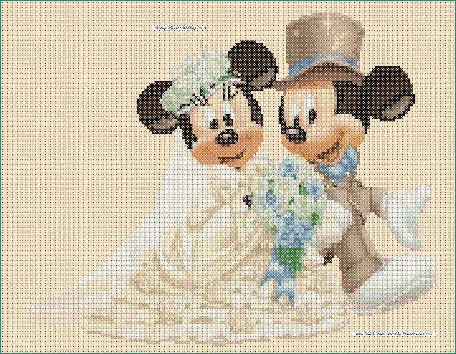Punto Croce Sposi E Cross Stitch Chart Mickey Mouse and Minnies Wedding Cream
