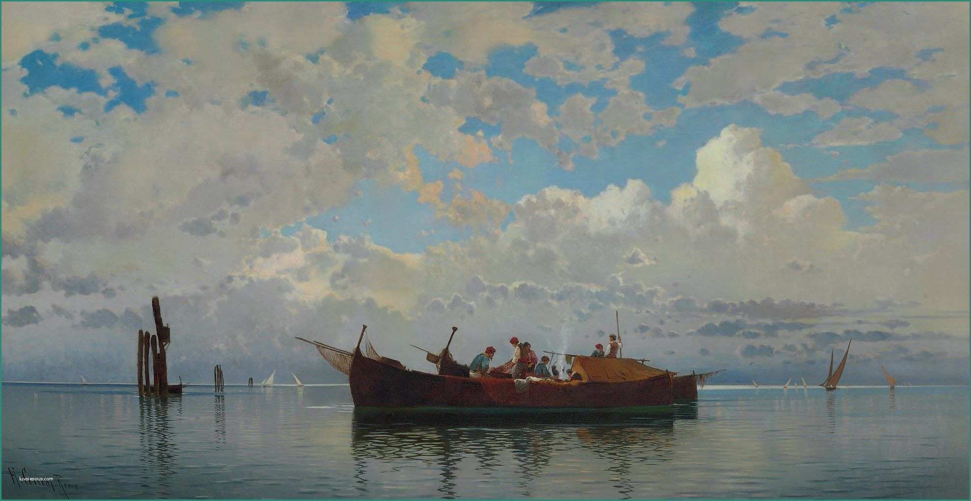 Quadri Paesaggi toscani E Hermann Corrodi Barche Da Pesca Su Una Laguna Di Venezia
