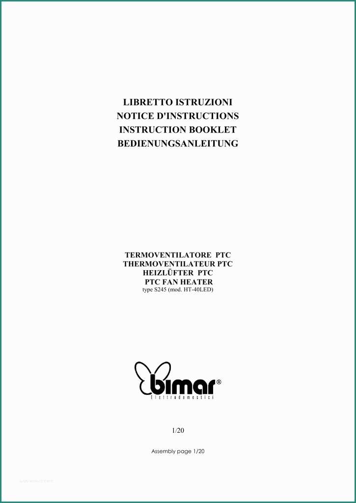 Serbatoio Acqua Litri Verticale E Scarica Il Manuale Del Multifunzione Bimar S245 Termoventilatore