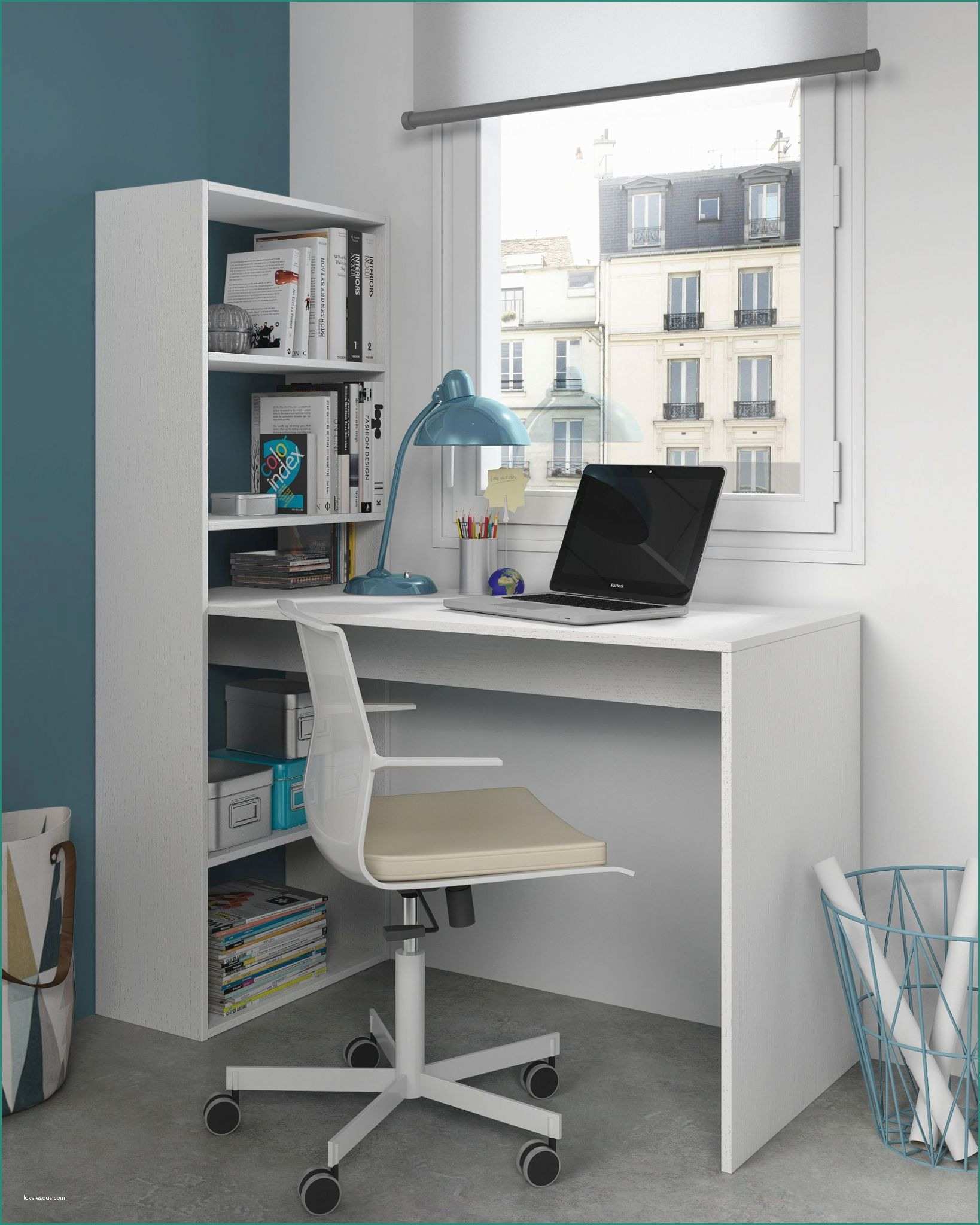 Set Scrivania Ikea E Duplex Floating Desk with Bookshelf In White by