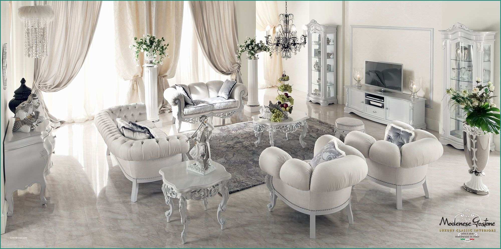Soggiorno Con Camino E Ivory Living Room with soft Upholstery Luxury Furniture Bella Vita