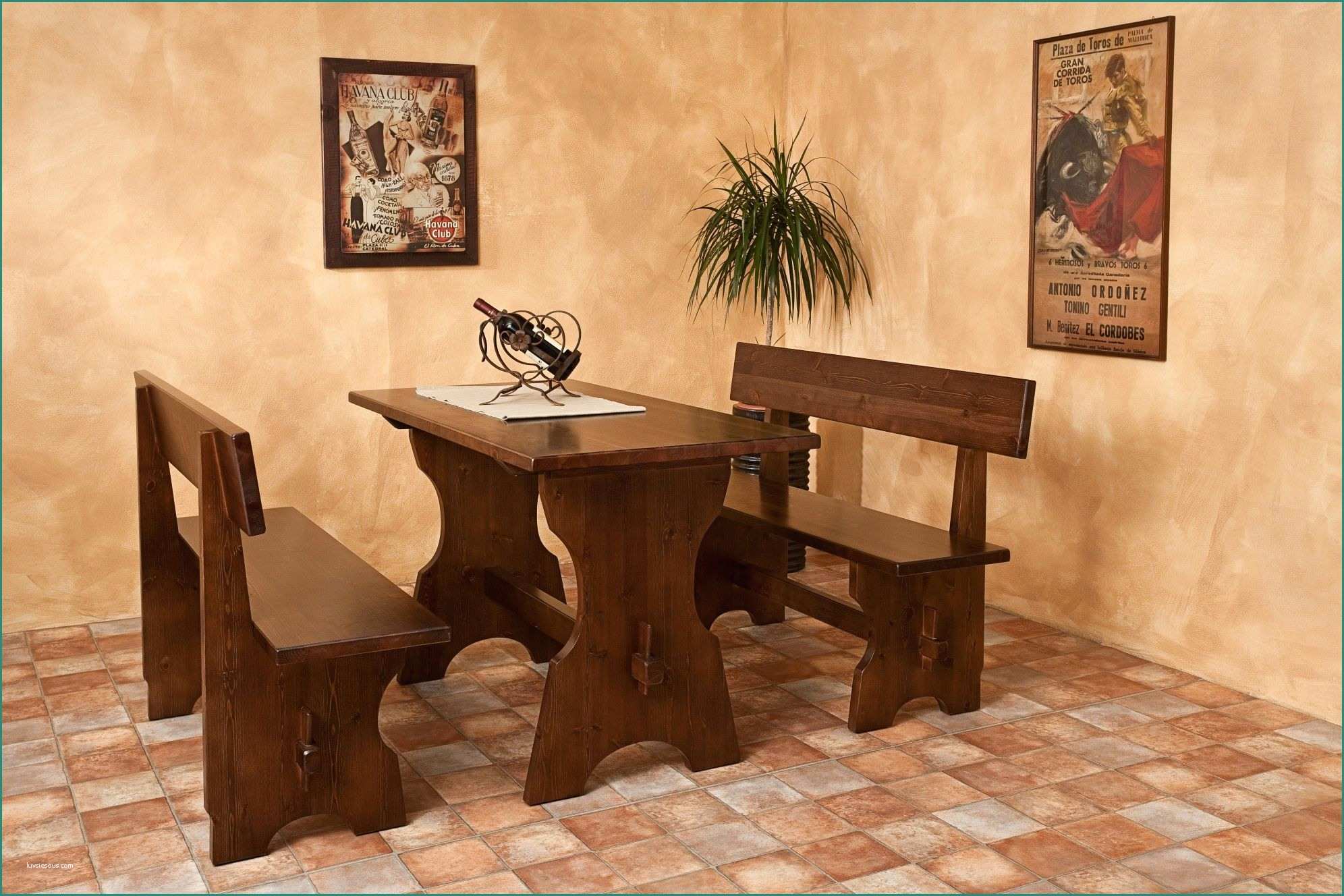 Tavolo Legno Rustico E Bench Box 020 Benches and Table In Dark Walnut Varnished solid