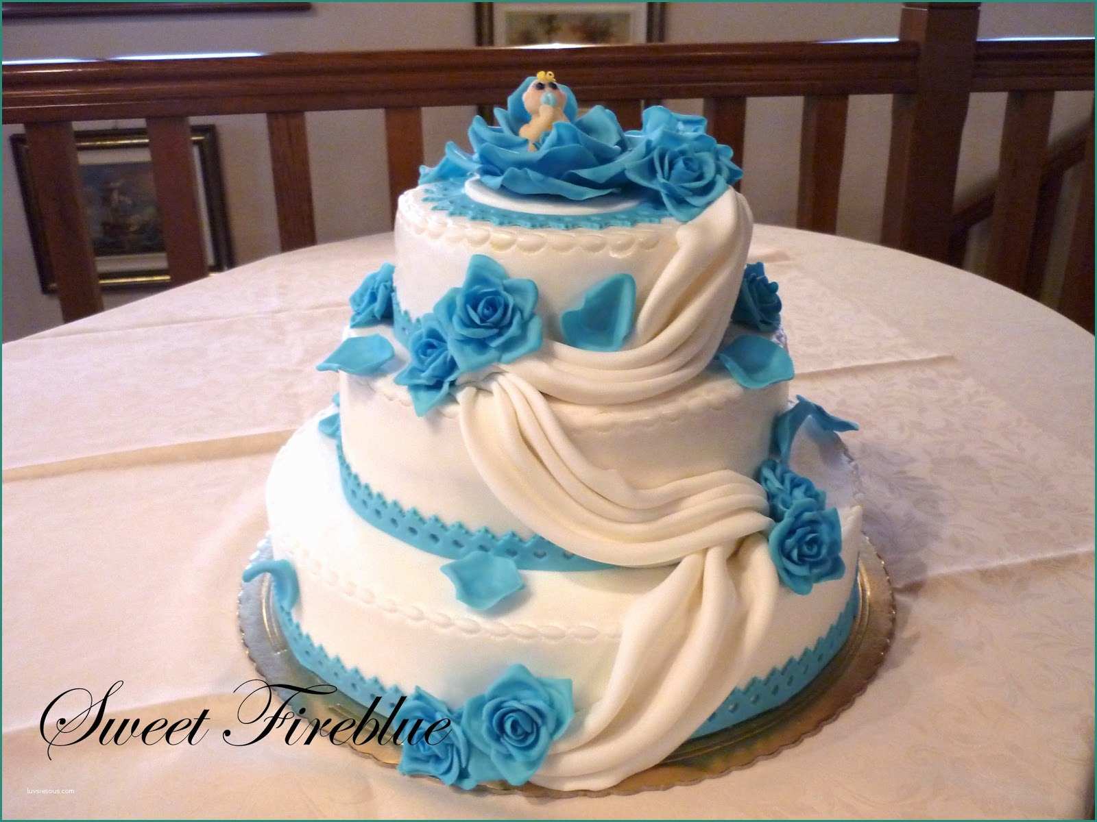 Torte Comunione Maschio E Cake torta topper Scarpette Blu Bianco Danza Tut Fiori