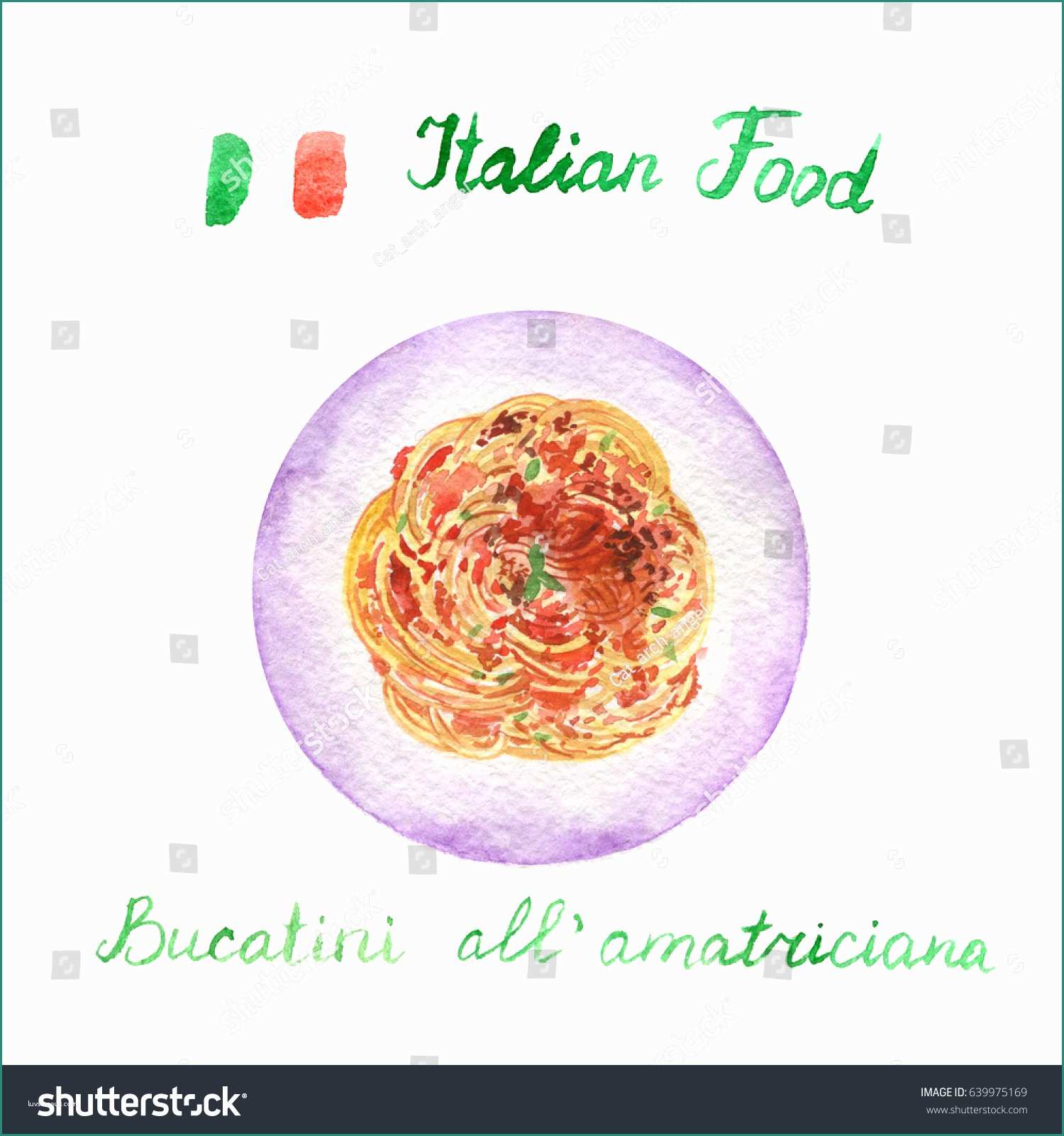 Trofie Al Pesto Genovese E Watercolor Drawing Pasta Pork Cheese tomato Stock Illustration